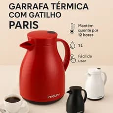 Garrafa Termica Paris Gatilho 1L Cafe Chá Agua Varias Cores