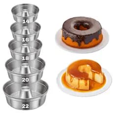 Kit 5 Forma De Bolo N14-16-18-20-22 Pudim padaria Redonda de Aluminio com furo