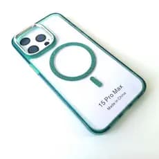 Capa Capinha para Iphone 15 Pro Max Transparente e verde Case com brilho glitter anti-impacto