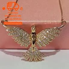 Colar Com Pingente Águia Asas Cravejada
