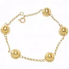 Pulseira Feminina 5 Bolas Lisa 12mm Folheado A Ouro 18k