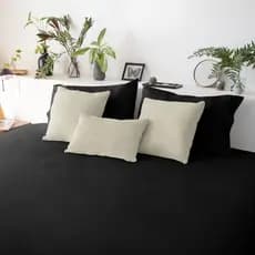 Kit 2 Capas De Almofada Em Linho Cru Bege Luxo + Almofada Baguete Retangular