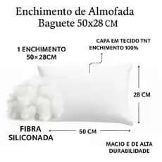Enchimento 50x28cm Para Almofada Baguete Retangular Promoção Macio Fibra Siliconada 100% Antialérgica