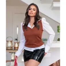 CAMISA SOBREPOSIÇÃO COM MANGA BUFANTE