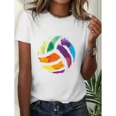Camiseta Feminina Aquarela Bola De Volei Moda Estilo Algodão
