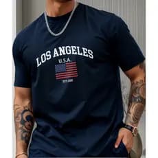 Camiseta Masculina Estampada Los Angeles Usa Bandeira Eua