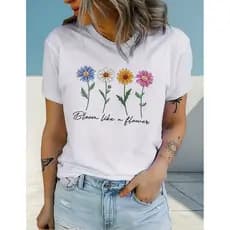 Camiseta Feminina Floral Floresça Como Uma Flor Algodao Moda