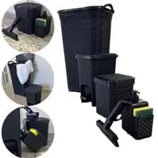 Jogo Rattan para Organização e Limpeza, Cozinha e Lavanderia, Cesto 50L, Lixeira 7L, lixeira de pia 5L, Porta detergente