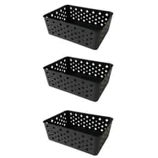 Kit 3 Cestos Organizadores Preto Multiuso Médio Empilhável Gaveta Armário Lavanderia 19x14x6,5