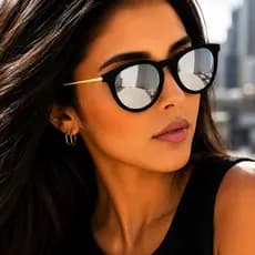 Óculos de Sol Feminino Veludo Velvet Prata Espelhado Redondo Gatinho Top Protecao Uv400
