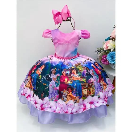 Vestido Infantil Encanto Mirabel Rosa Lilás