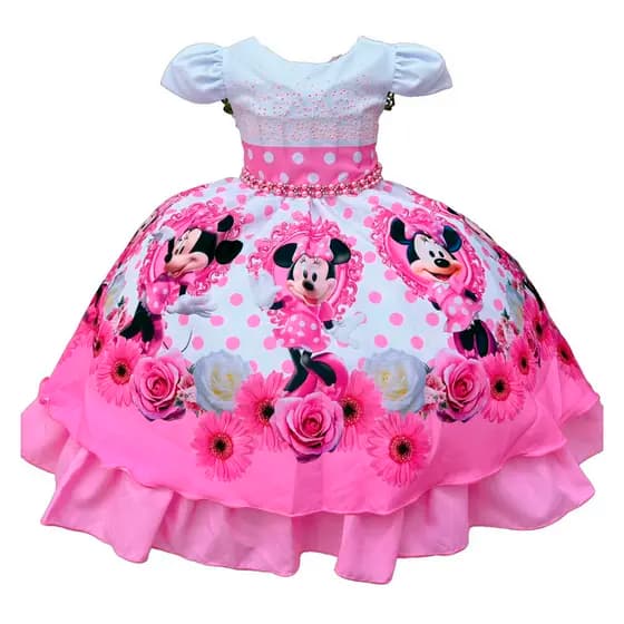 Vestido De Festa Infantil Minnie Rosa