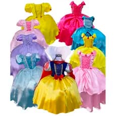 Vestido Fantasia Branca de neve Bela Sofia Cinderela Princesas Disney
