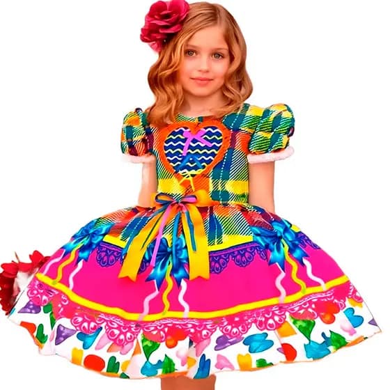 Vestido junino Xadrez Festa junina Vestido Caipira Infantil
