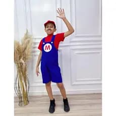 Fantasia Macacão Mario Infantil Boné e Camiseta