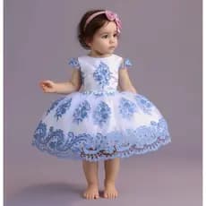 Vestido De Festa infantil Azul Rendado luxo Frozen Cinderela
