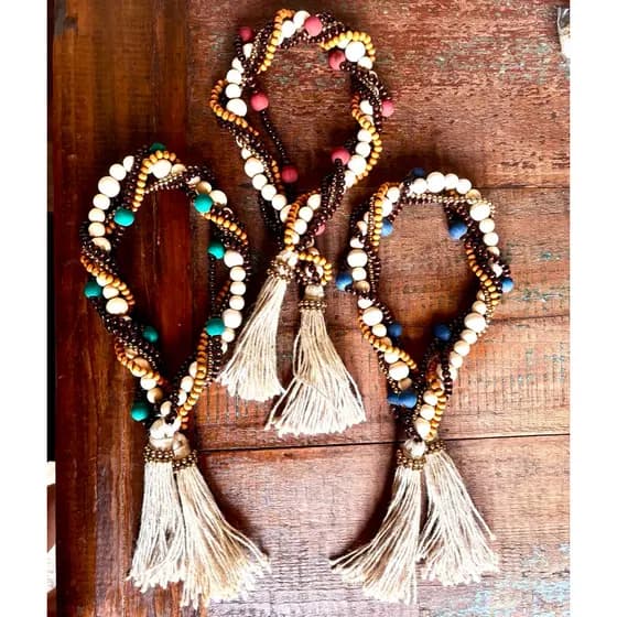Colar de Mesa Decorativo Madeira Premium Boho Chic 87 cm