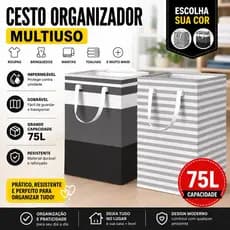Cesto Organizador Multiuso Dobrável Grande para Roupas e Brinquedos Cinza