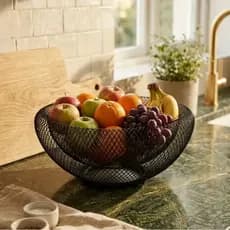 Fruteira de Mesa Aramada Preta Cesto de Frutas Metal Organizador Cozinha Luxo