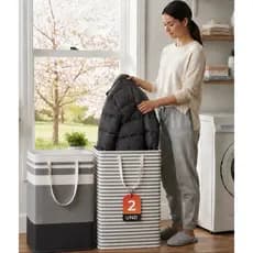 Kit 2 Cestos para Roupas Organizadores Multiuso Dobráveis Impermeáveis para Lavanderia e Brinquedos