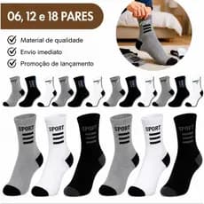 Meia Adulto Cano Alto Masculina e Feminina Conforto para o Dia a Dia KIT com 6,12 ou 18 pares