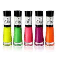 Kit Profissional Manicure 5 Esmaltes Neon Lorrac 7,5ml Top Alta Qualidade