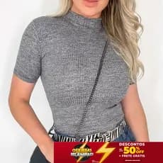 Blusa Feminina Blusinha Canelada Gola Alta com manga tecido macio
