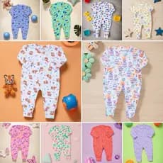 Kit 4 Macacão Vira pé Estampado em Malha para Bebê - (P/M/G) Enxoval Menino e Menina