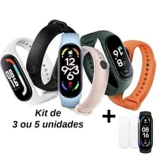 Pulseira para Mi Band 5 6 Kit com 3 e 5 Unidades + 2 Películas Pulseira para Smartwatch de silicone