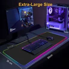 Mousepad Gamer Preto Médio Extra Grande Led Rgb 13 Cores 25X35 cm e 80x30 cm