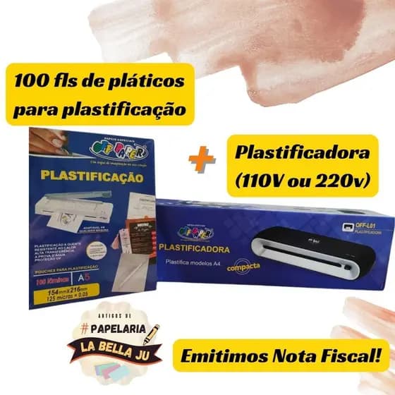 KIT - Plastificadora e Laminadora A4  + Plástico para Plastificação A5  com 100 lâminas - OFF Paper