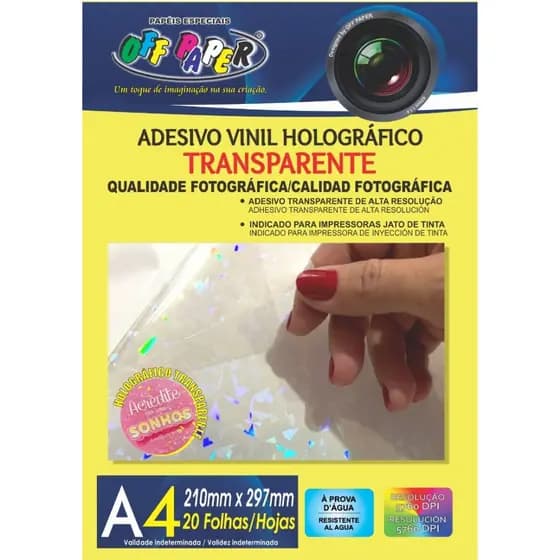 Adesivo Vinil Holográfico Transparente - 20 - fls - OFFPAPER