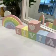6 Cubos Dado com Nome Mdf Quarto Bebê 6x6cm
