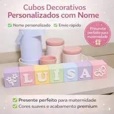Cubos Dado com Nome Quarto Bebê 6x6cm Decoração Infantil Decorativo Bloco Personalizado Decorativo