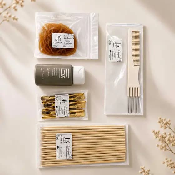 Kit Profissional para Penteado Pente Carbono Pó RG Presilhas Alumínio douradas mais resistentes (modelo novo) e Gominhas