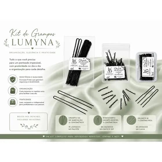 Kit Grampos Cabelo Profissional 12cm pct 15 unidades  7cm cx 35 unidades 3cm pct 40 unidades -Total 90 Unidades