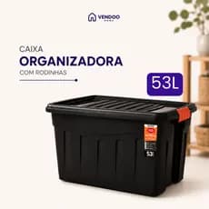 Caixa Organizadora 53L Com Rodinhas Tampa E Trava Multiuso Preta