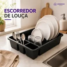 Escorredor de Louça Preto Grande Organizador de Pia Porta Pratos Copos Talheres Resistente