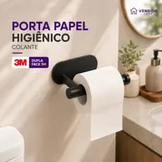 Porta Papel Higienico Com Cola 3M Suporte Para Banheiro Preto Branco