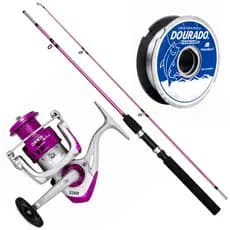 Kit Pesca Mulher Feminino Vara Rosa 1,65m 20kg Molinete 3000 10 Rolamentos