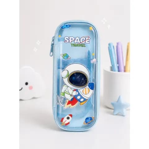 Estojo Astronauta Infantil Transparente Escolar Menino Porta Lápis Espaço Organizador Kawaii