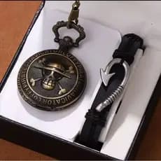 Kit One Piece Relógio Colar + Pulseira Luffy Anime Presente Otaku Masculino Kit Luxo Presente Anime
