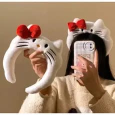 Tiara Pelucia Hello Kitty Kawaii Skincare Maquiagem Infantil Pelúcia Cosplay Tiara Make Sanrio