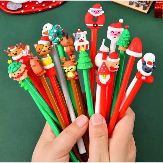 Kit 10 Canetas Gel Natalinas Ponta Fina 0.5mm Papelaria Fofa Escolar Natal Presente Criativo Caneta Fofa de Natal