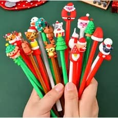 Kit 10 Canetas Gel Natalinas Ponta Fina 0.5mm Papelaria Fofa Escolar Natal Presente Criativo Caneta Fofa de Natal