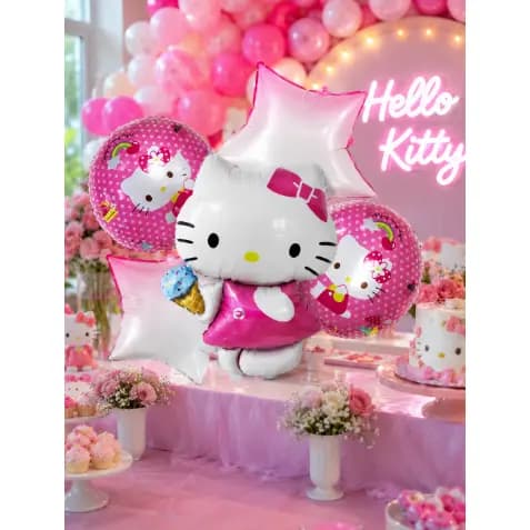 Kit 5 Balões Metalizados Hello Kitty Kuromi My Melody Festa Infantil Decoração de Aniversário Balões Cha de Bebe Festa