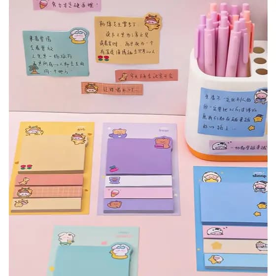 Bloco de Notas Adesivas Kawaii Post-it Sticky Notes Marcador de Página Planner Agenda Lembretes Papelaria Fofa Material