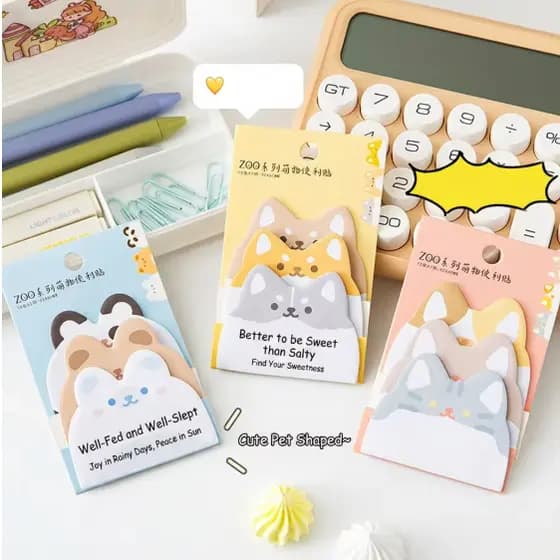 Bloco de Notas Adesivas Bichinhos Gato Cachorro Ursinho Kawaii Post-it Lembretes Planner Agenda Bullet Journal Papelaria