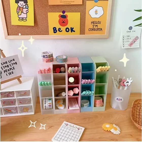 PORTA CANETA VERTICAL SLIM TRANSPARENTE ORGANIZADOR DE MESA MAQUIAGEM MATERIAL ESCOLAR