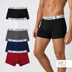Kit 5 Cuecas Boxer Adulto Masculina Microfibra Confortável Forro 100% Algodão Cores Variadas